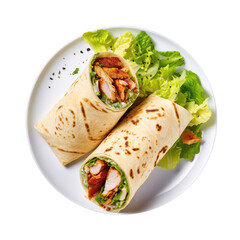 Chicken Caesar Wrap On White Plate, On Isolated Transparent Background, Png. Generative AI