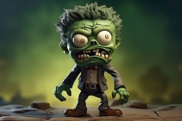 Unlikely Charm: Cute Adorable Cartoon Zombie in Cinematic Shot Generative AI