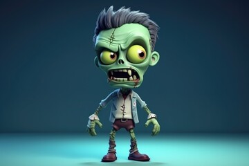 Unlikely Charm: Cute Adorable Cartoon Zombie in Cinematic Shot Generative AI