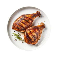 Grilled Chicken On White Plate, On Isolated Transparent Background, Png. Generative AI