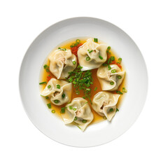 Wonton Soup On White Plate, On Isolated Transparent Background, Png. Generative AI