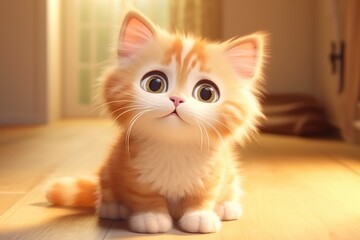 Fototapeta na wymiar Adorable 3D Cartoon Cat in Cinematic Lighting and Centered Position Generative AI