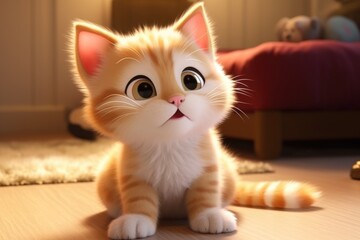 Obraz premium Adorable 3D Cartoon Cat in Cinematic Lighting and Centered Position Generative AI