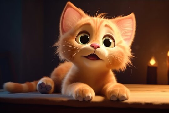 Adorable 3D Cartoon Cat in Cinematic Lighting and Centered Position Generative AI