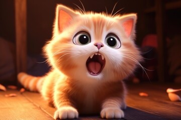 Obraz premium Adorable 3D Cartoon Cat in Cinematic Lighting and Centered Position Generative AI