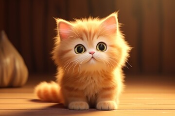 Obraz premium Adorable 3D Cartoon Cat in Cinematic Lighting and Centered Position Generative AI