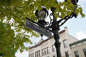 West Broad Street lamp post and sign in historic downtown Bethlehem