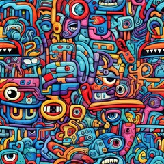 Vibrant Surrealism: Colorful Heads in Surrealistic Cartoon Style with Aztec and Street Art Influences Generative ai