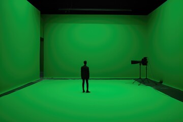 Fototapeta na wymiar Blank Canvas: Exploring the Possibilities in an Empty Green Screen Studio Generative ai 