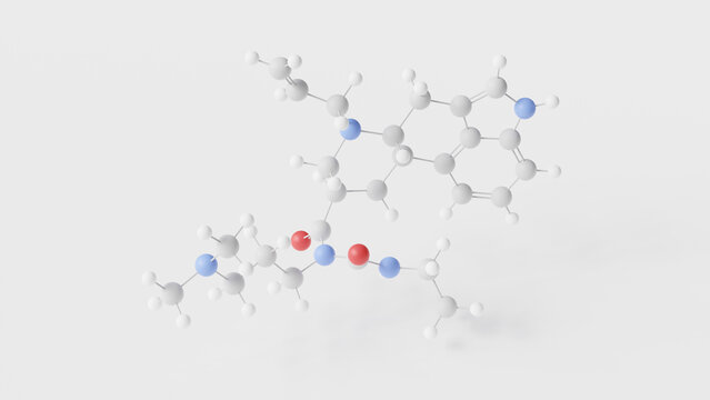 cabergoline molecule 3d, molecular structure, ball and stick model, structural chemical formula dopamine receptor agonists