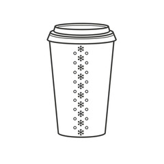 A paper cup for coffee to go. A glass with a snowflake is a symbol of the seasonal menu. Illustration on transparent background