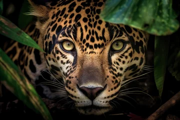 Gartenposter Leopard Close-up of beautiful jaguar in the jungle. Amazing Wildlife. Generative Ai