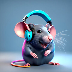 Farbenfrohe Maus mit modernem Kopfhörer. “fake animal created with genAI software”