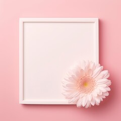 realistic photograph of white photo frame on pale pink flower patterns