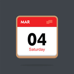 saturday 04 march icon with black background, calender icon