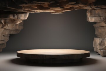 wooden podium platform in the middle of a cave
