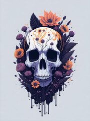 Scull in flowers. AI generated illustration