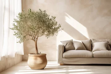 Fotobehang Potted Olive Tree In Beige Interior. Generative AI © Anastasiia
