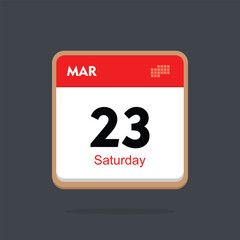 saturday 23 march icon with black background, calender icon