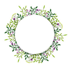Cute hand drawn round frame with floral elements