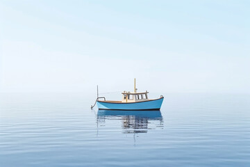 Naklejka na ściany i meble hyperrealistic and minimalistic, alone boat on the sea