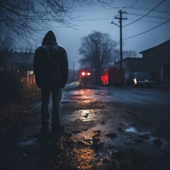 depression in the dark autumn street