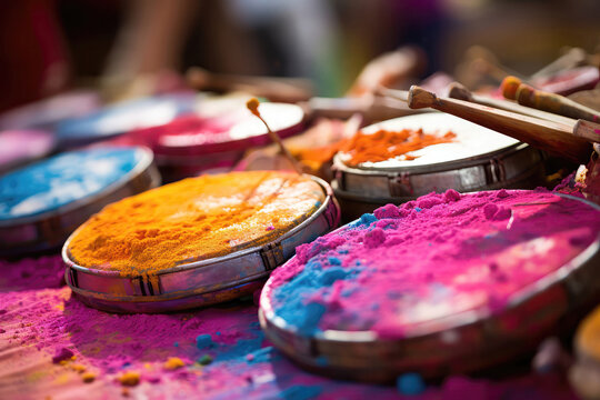 Closeup Of Traditional Holi Musical Instruments Playing. Generative AI