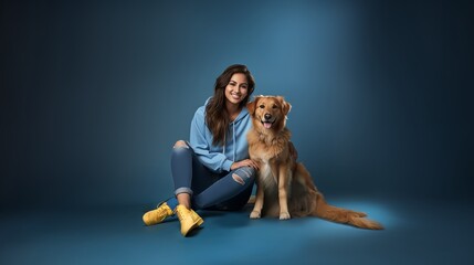 Photo of golden retriever with an indian girl