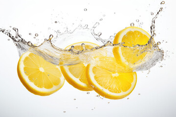 Fototapeta na wymiar lemon slice water splash isolated on white background