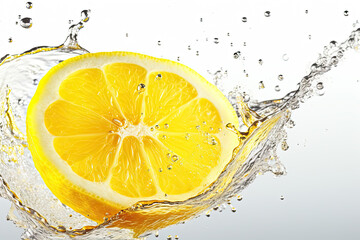 Fototapeta na wymiar lemon slice water splash isolated on white background