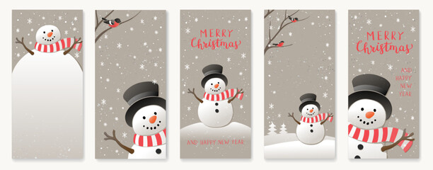 Christmas background with snowman and snowflakes. New year illustration. Christmas template for social media. - 623204836