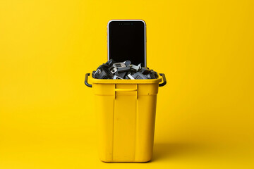 Mobile in the trash, junk entertainment, waste time, visual metaphor