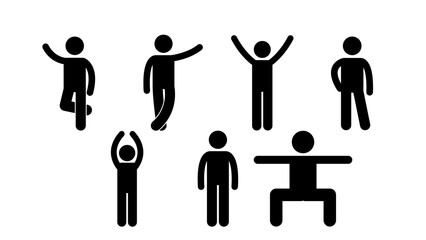 pictograms of people various poses black and white illustration
