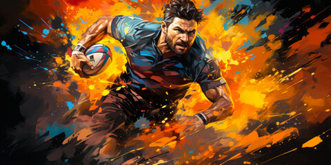 Creative vibrant male rugby player illustration. Abstract Rugby World Cup banner illustration