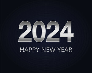 Silver number 2024 and happy new year. Happy new year greeting, festive design.