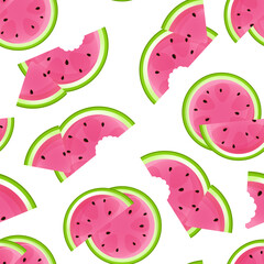 Juicy summer pattern of watermelon slices on white background
