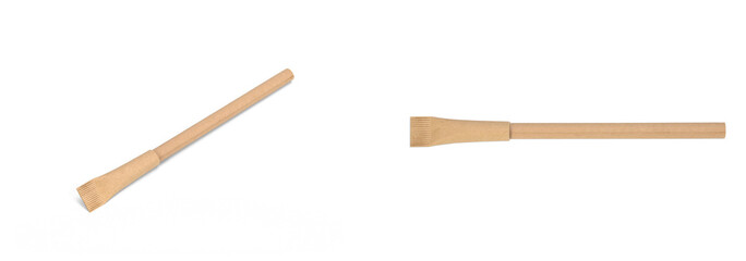 Set of eco pen made from environmental recycled paper isolated on a white background. Mock up for branding. Eco concept.