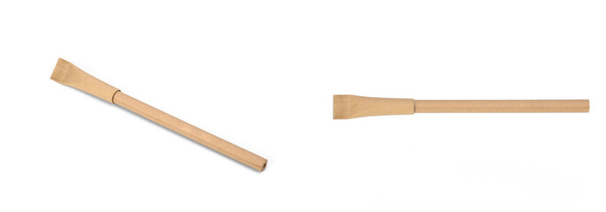 Set of eco pen made from environmental recycled paper isolated on a white background. Mock up for branding. Eco concept.