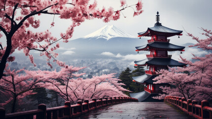 mount fuji sakura blossoms