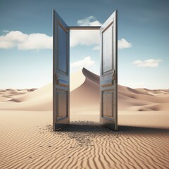 Opened door on desert.