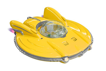 retro ufo spaceship is passing by on bird eye view © DM7