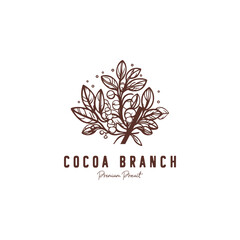 Vintage cocoa branch icon symbol, cocoa plant logo vector illustration template