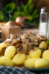 Gnocchi with mushroom sauce.