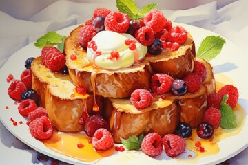 French toast with berries watercolor