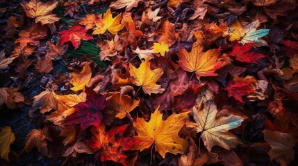 colorful autumn fall leaf viewing in the garden dry leaves background. generative ai