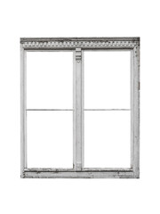 19th century white wooden window isolated on transparent background.