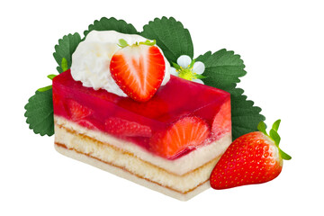 1 Stück Erdbeerkuchen mit Sahne und Hintergrund transparent PNG cut out