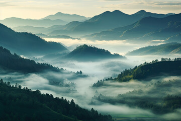 Misty morning in mountains