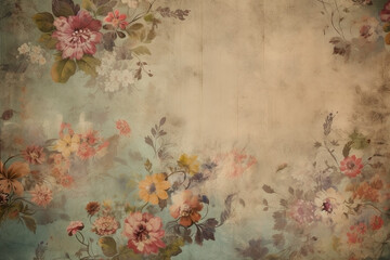 Vintage flowers background. Old floral wallpaper. Ai generated