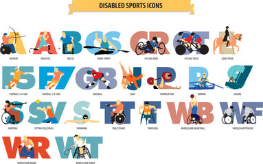Fototapeta premium vector, illustration, symbol, design, set, sports, icons, olympic, football 5-a-side, swimming, wheelchair basketball, volleyball, archery, badminton, wheelchair tennis, wheelchair fencing